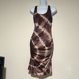 Sky Brand Brown Tie Dye Ruched Lace Back Mini Dress Size Large Y2K